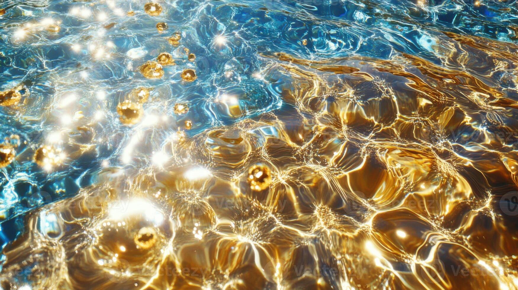 Reflective water surface displaying golden and blue hues under sunlight creates a mesmerizing scene photo