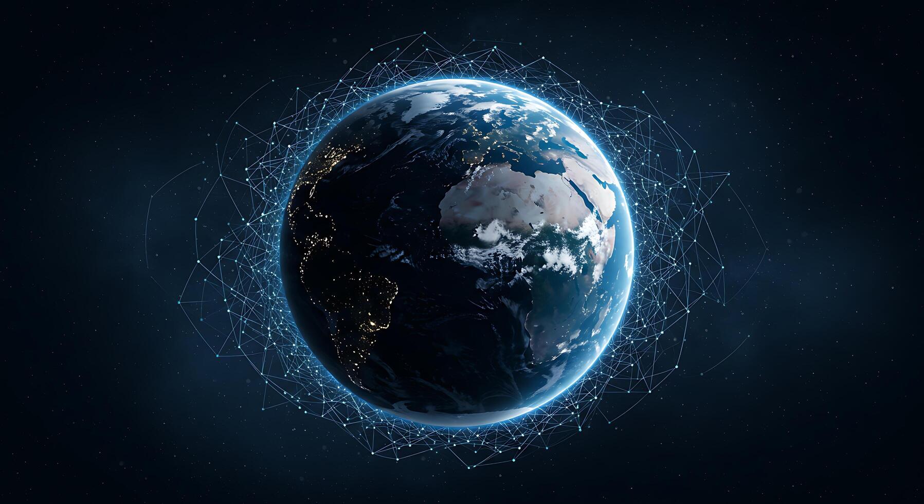 Earth with network lines and lines in space 3d rendering photo