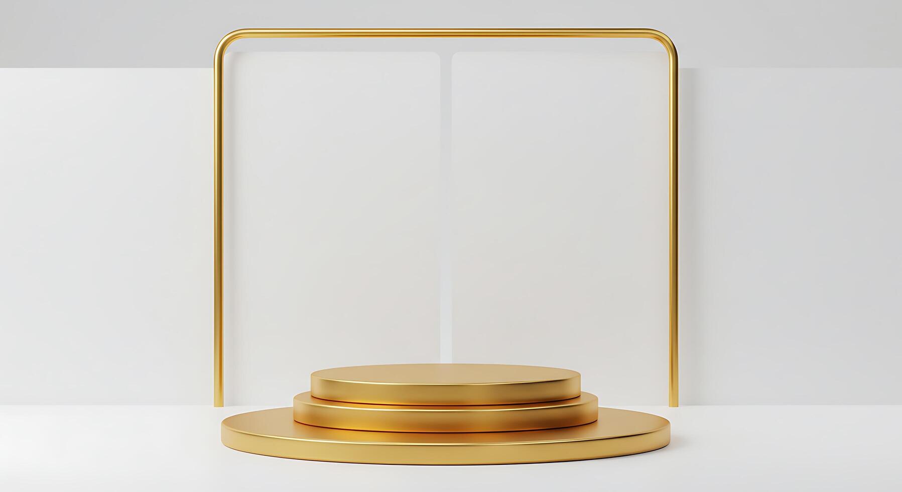 A gold pedestal with a white frame on top photo