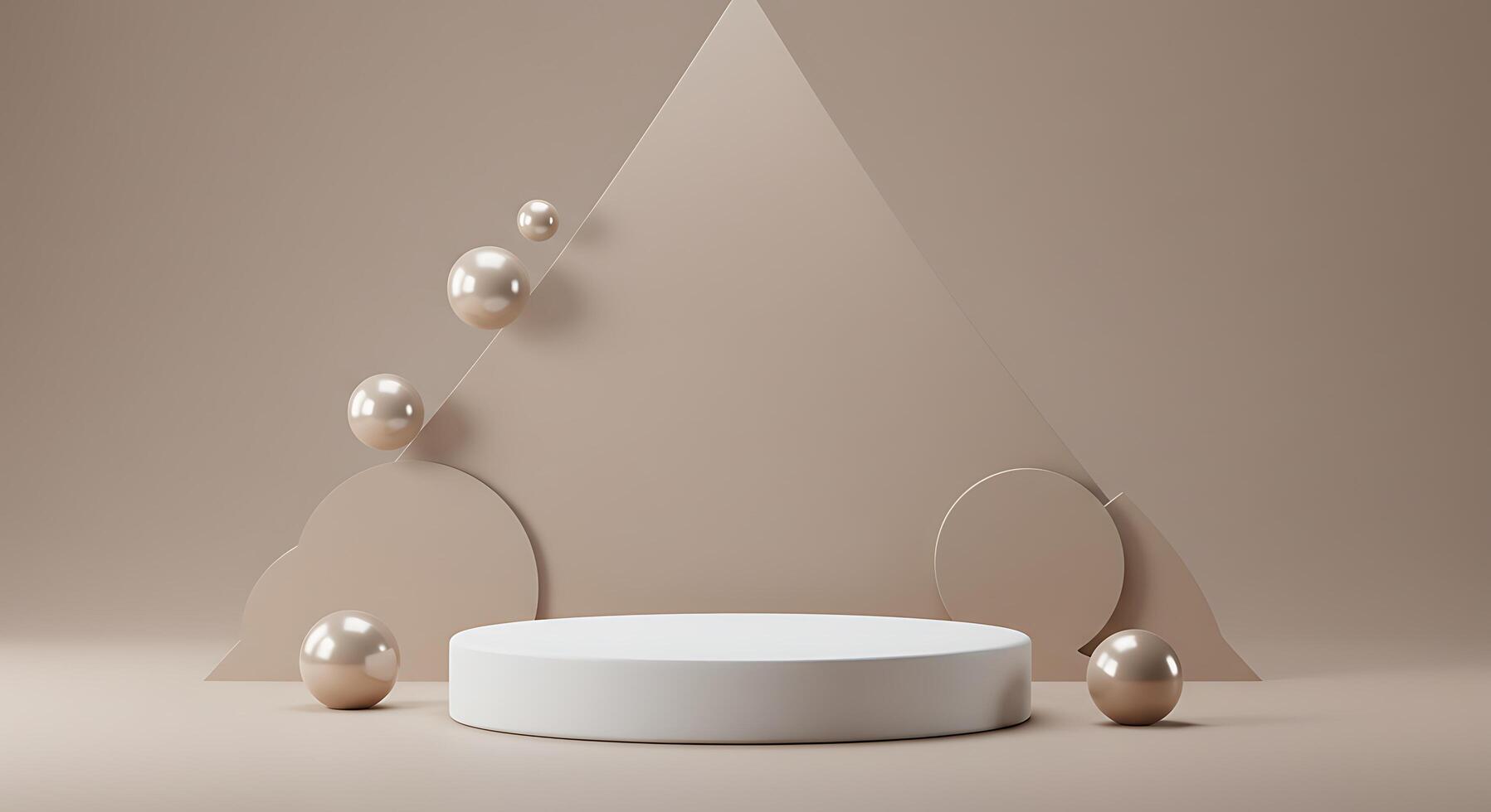 3d render of a white pedestal with eggs and a triangle photo