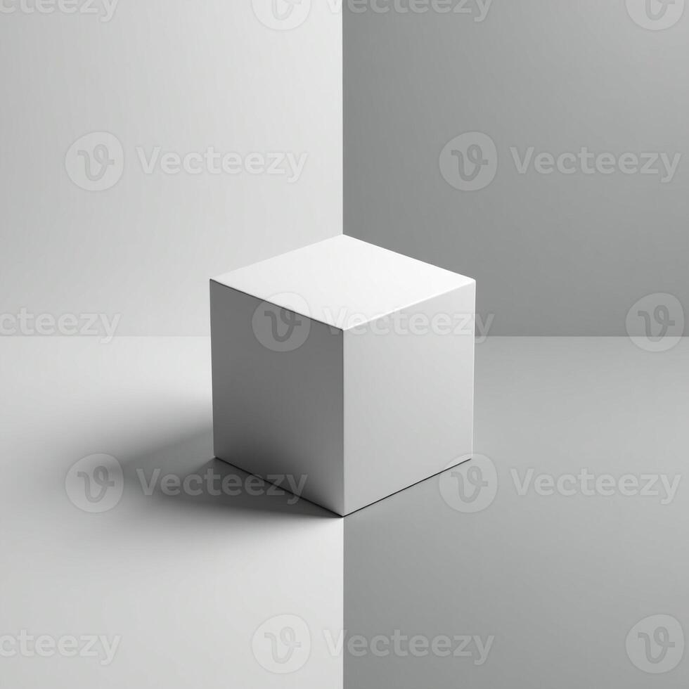 White cube on grey background 3d render photo
