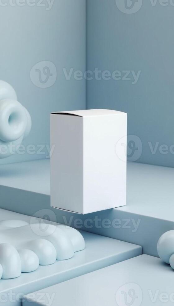 White box mockup on blue background 3d rendering photo