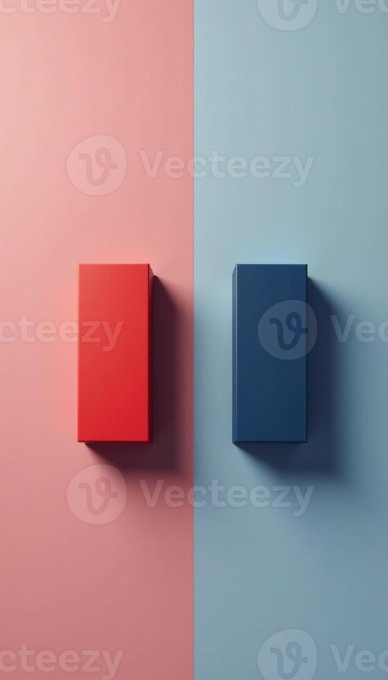 Two boxes on a blue and red background photo