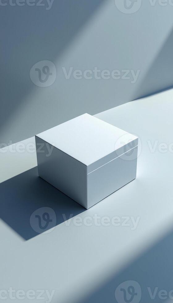 White box on a table with shadow photo