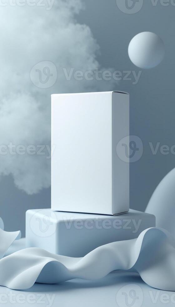 Product box mockup with moon and fabric background photo