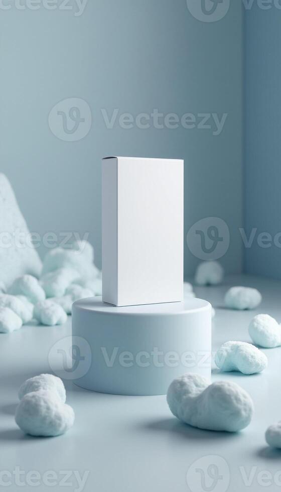 White box mockup on blue background with clouds photo