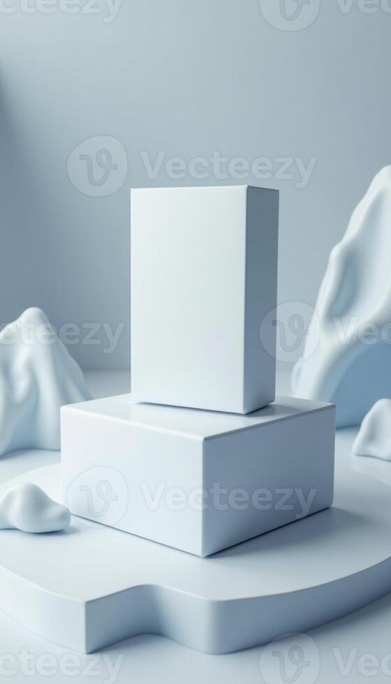 White boxes on a table with snowflakes photo