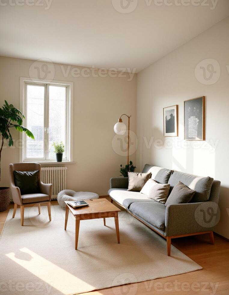 A living room with a couch, chair, and table photo