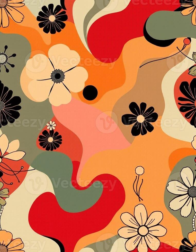 A colorful pattern with flowers and leaves photo