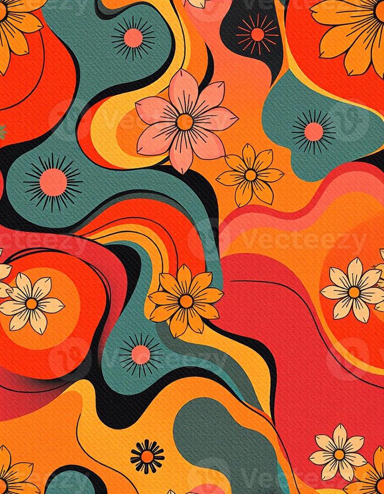 A colorful pattern with flowers and waves photo