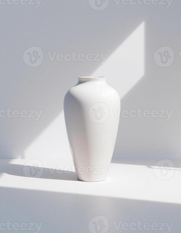Oval White Pot with Corner Light Background photo
