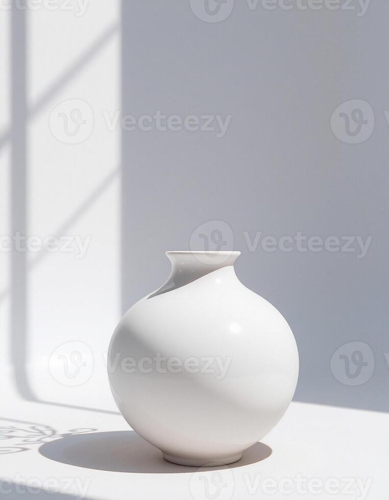 Round White Pot with Tilted Rim and Clean Light photo