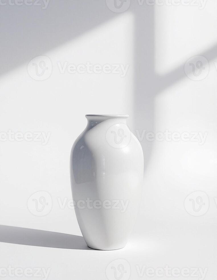 Mid-Sized Ceramic Pot with Overlapping Window Shadows photo