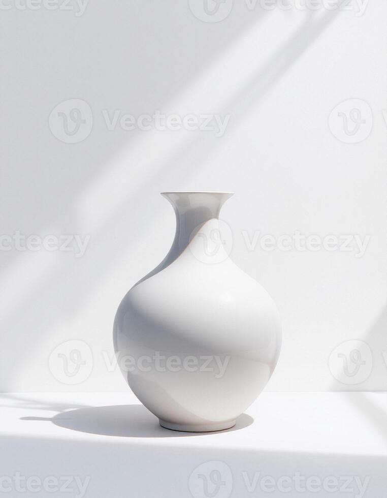 White Tall Pot with Natural Flowers and Leaves photo