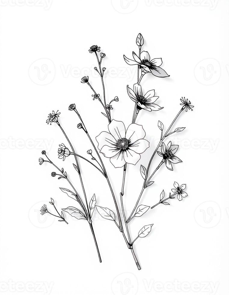 A black and white drawing of flowers photo