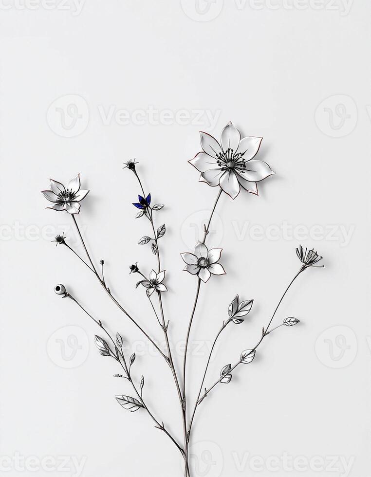 A drawing of flowers on a white wall photo