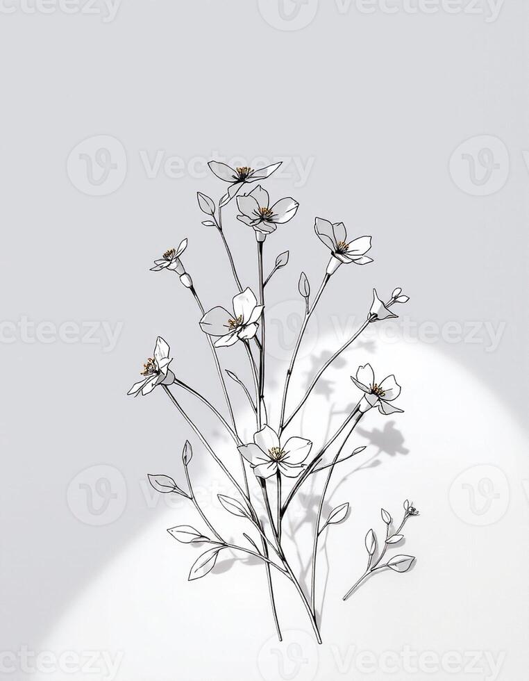 A drawing of a bunch of flowers on a white background photo