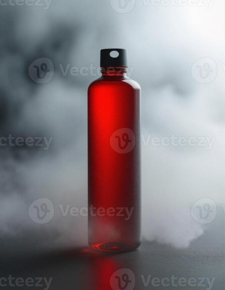 Red plastic bottle with smoke coming out of it photo