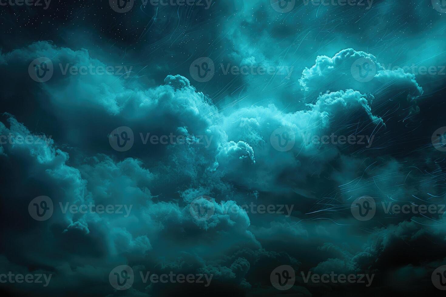 Deep teal cloudscapes with starlit night sky. photo