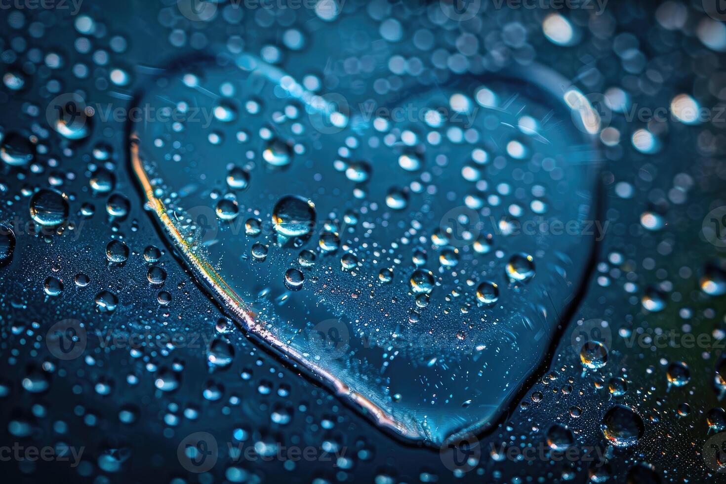 Heart shape formed by water droplets on a surface. photo