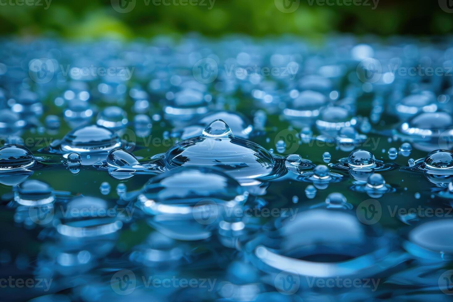Close-up view of numerous water droplets on a surface. photo