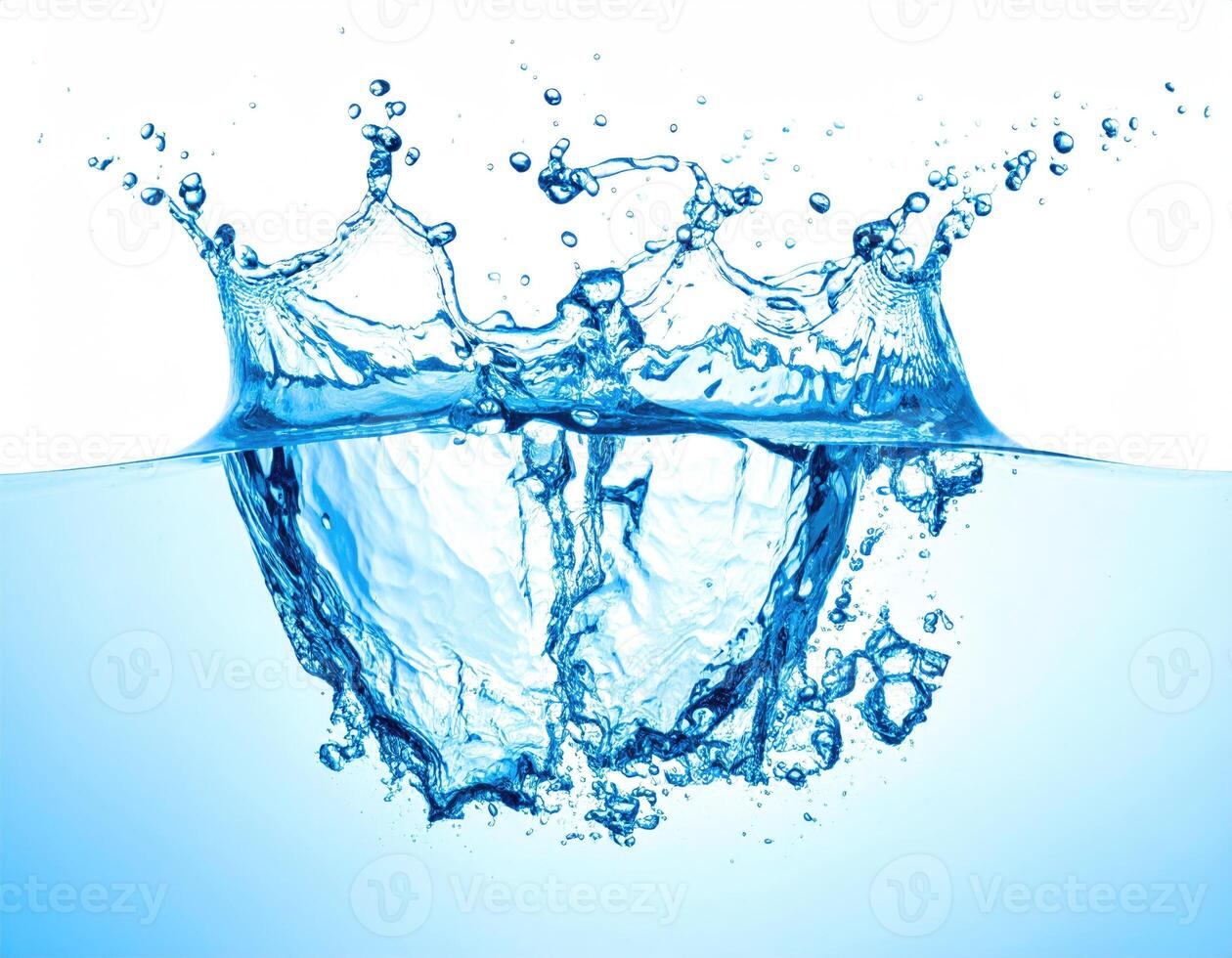 Splashing water droplets in a transparent liquid. photo