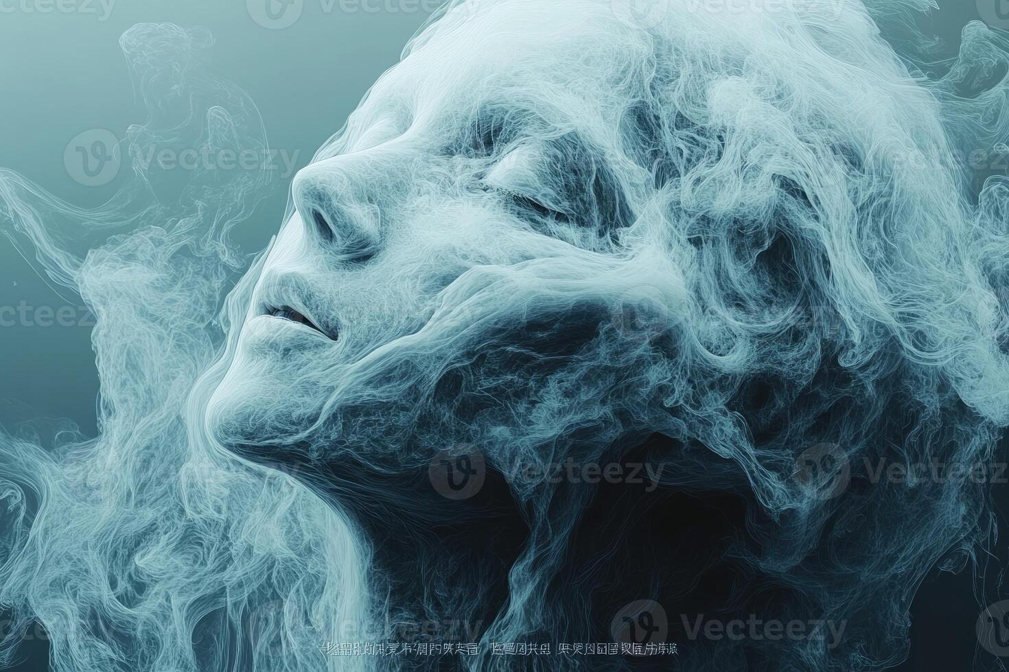 A serene female figure enveloped in ethereal smoke. photo
