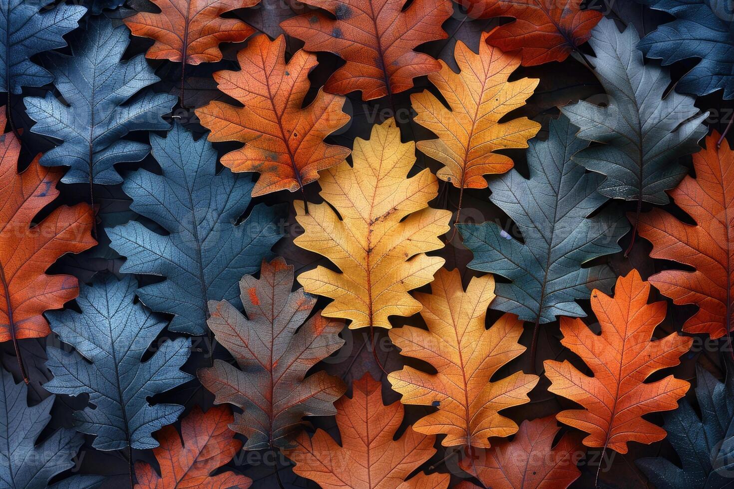Autumnal oak leaves arranged in a colorful design. photo