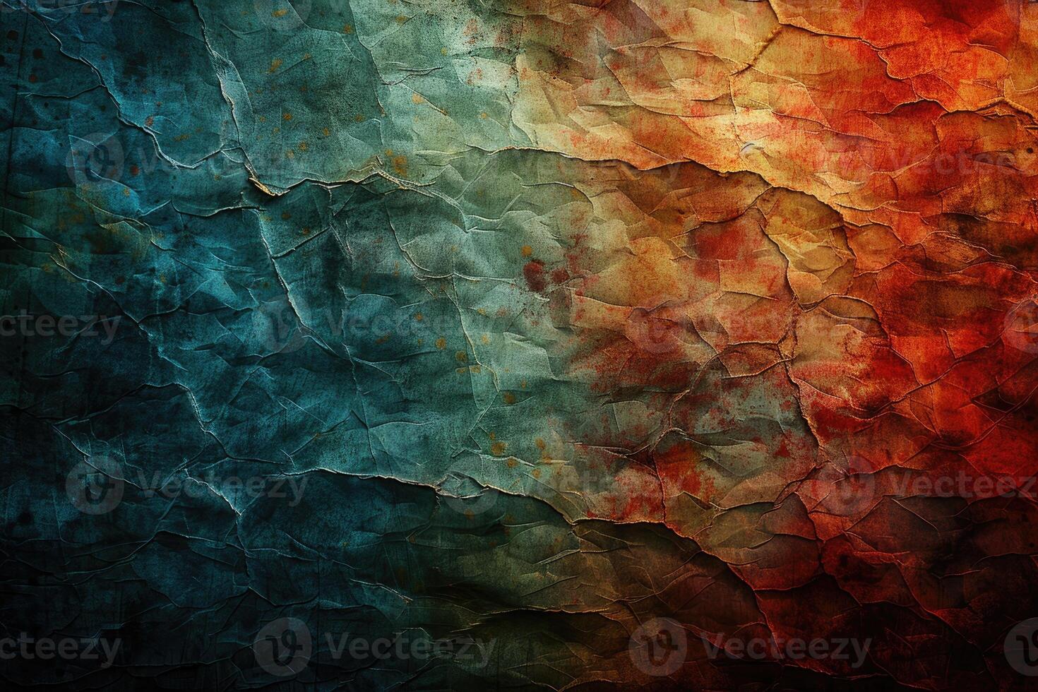 Textural abstract art piece featuring a blend of deep blues and warm reds. photo