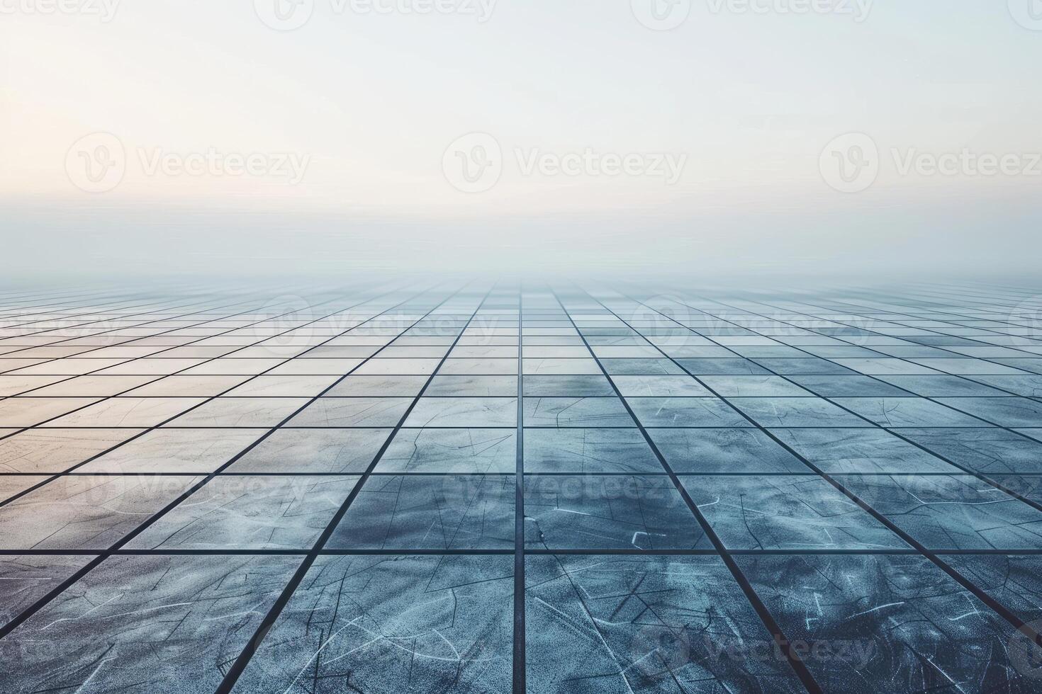 Empty paved plaza extending into a hazy atmosphere. photo