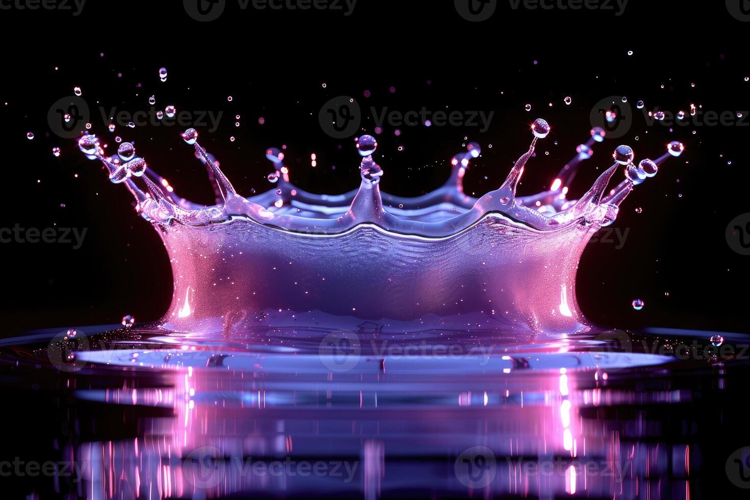 Vibrant splash of liquid in the dark. photo