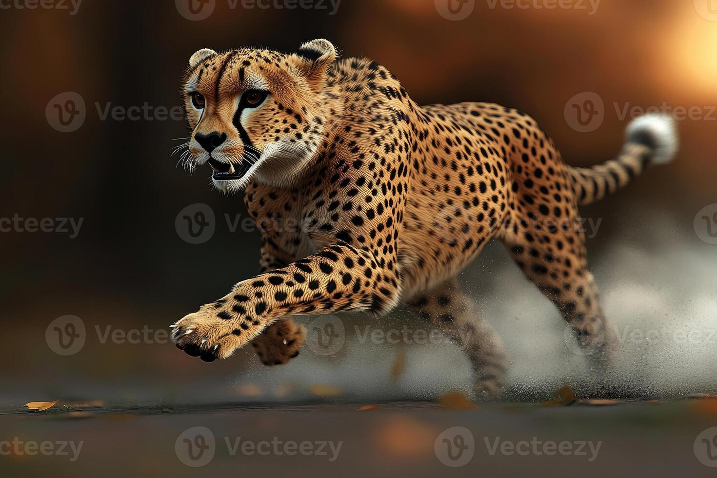 Fast cheetah in motion, a stunning wildlife shot. photo