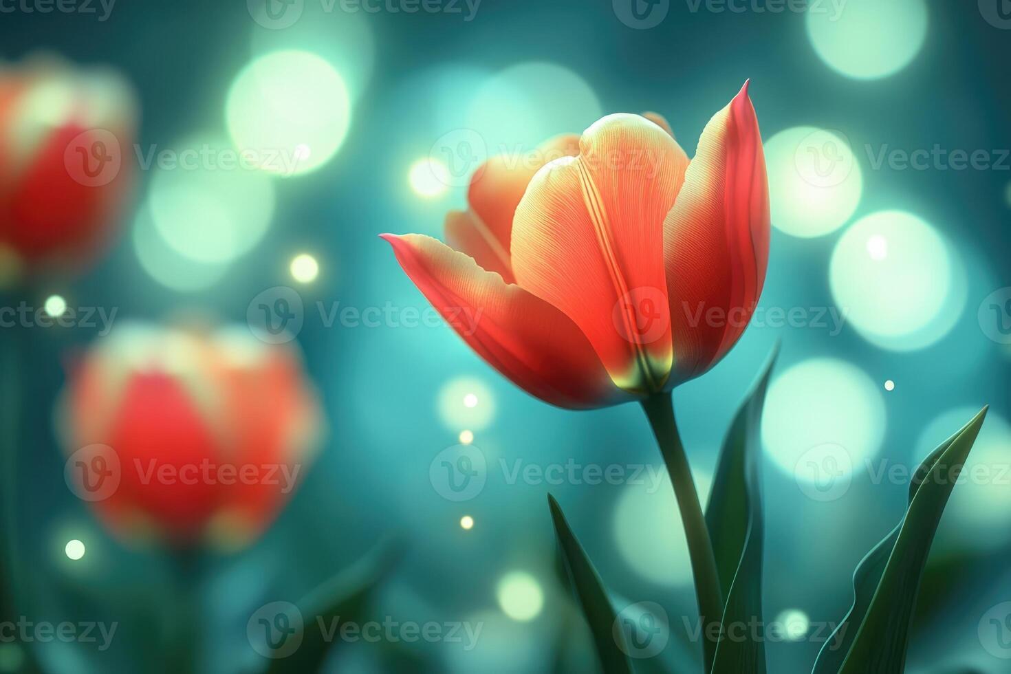 Vibrant tulip blossoms in a soft, ethereal glow. photo