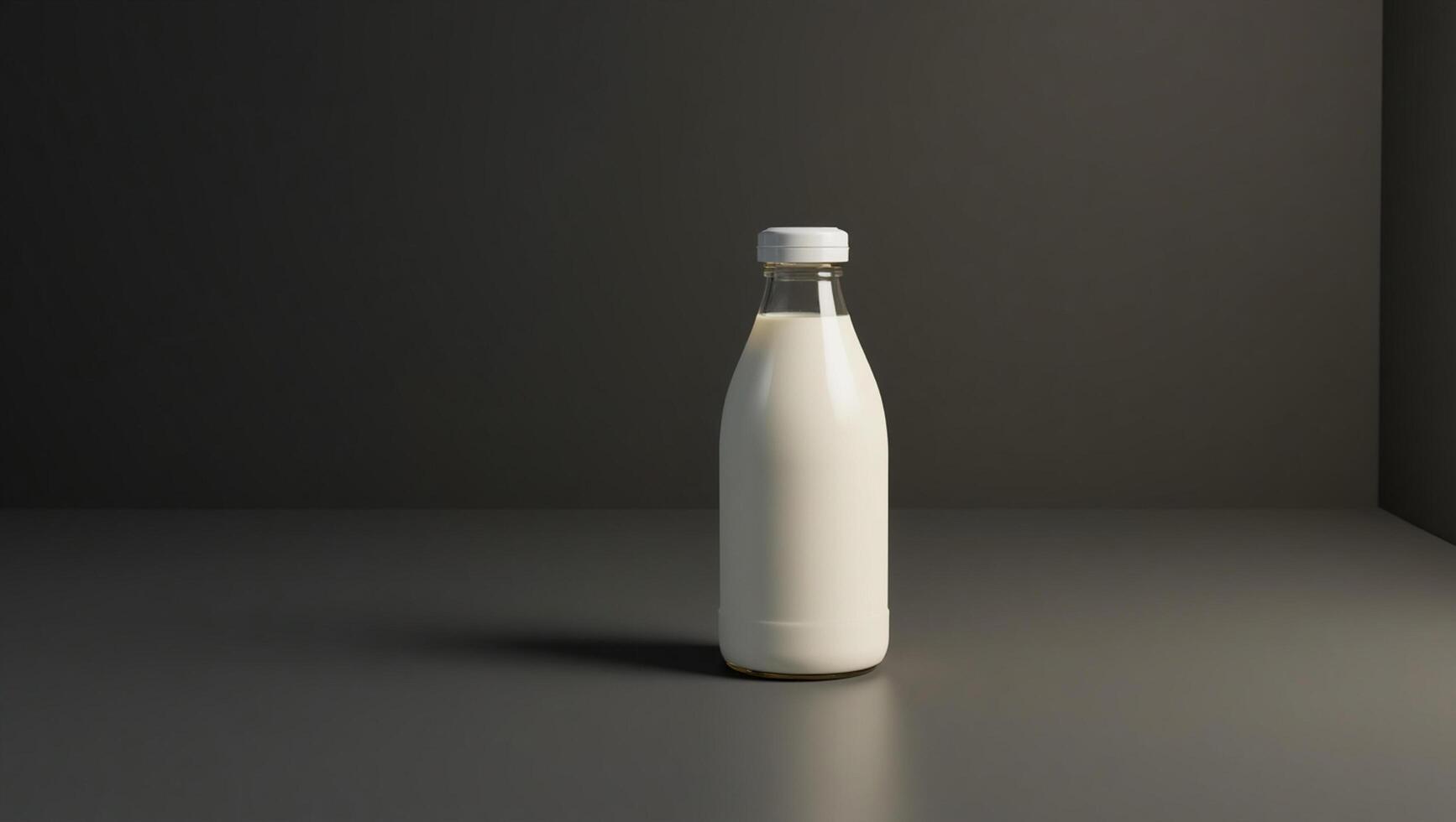 A bottle of milk is shown on a table photo