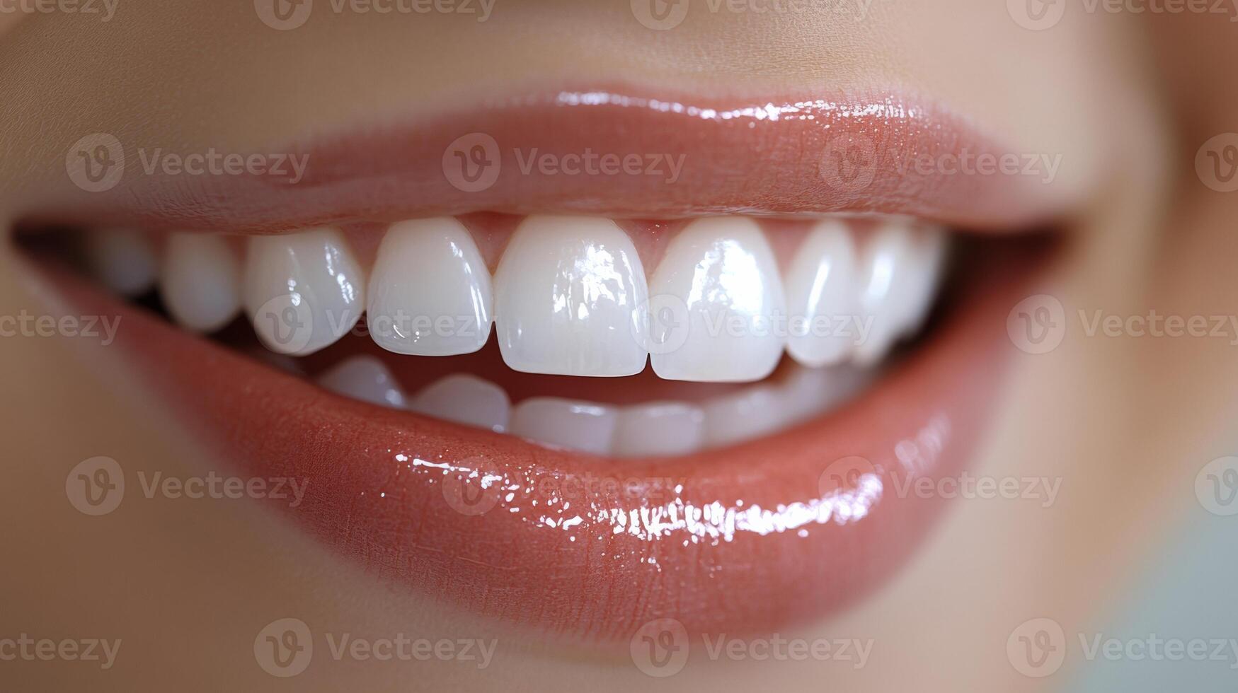 Close up of a woman's smile with white teeth photo