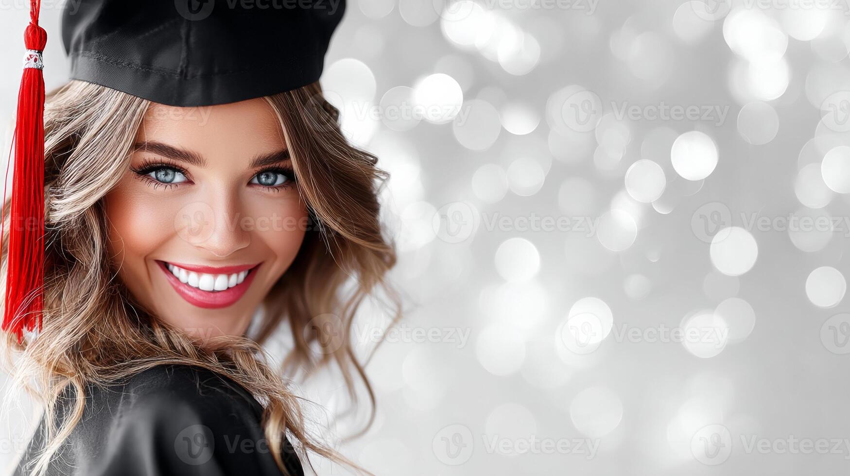 A beautiful woman in a graduation cap and gown photo