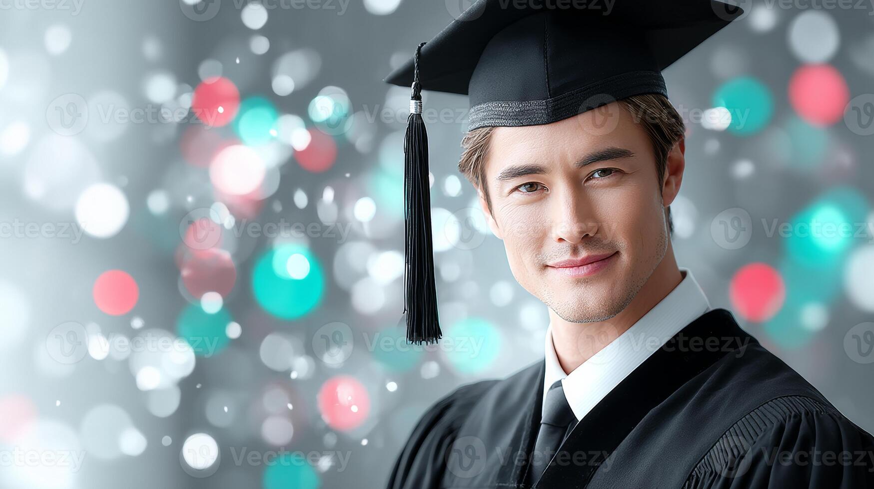 A young man in a graduation cap and gown photo