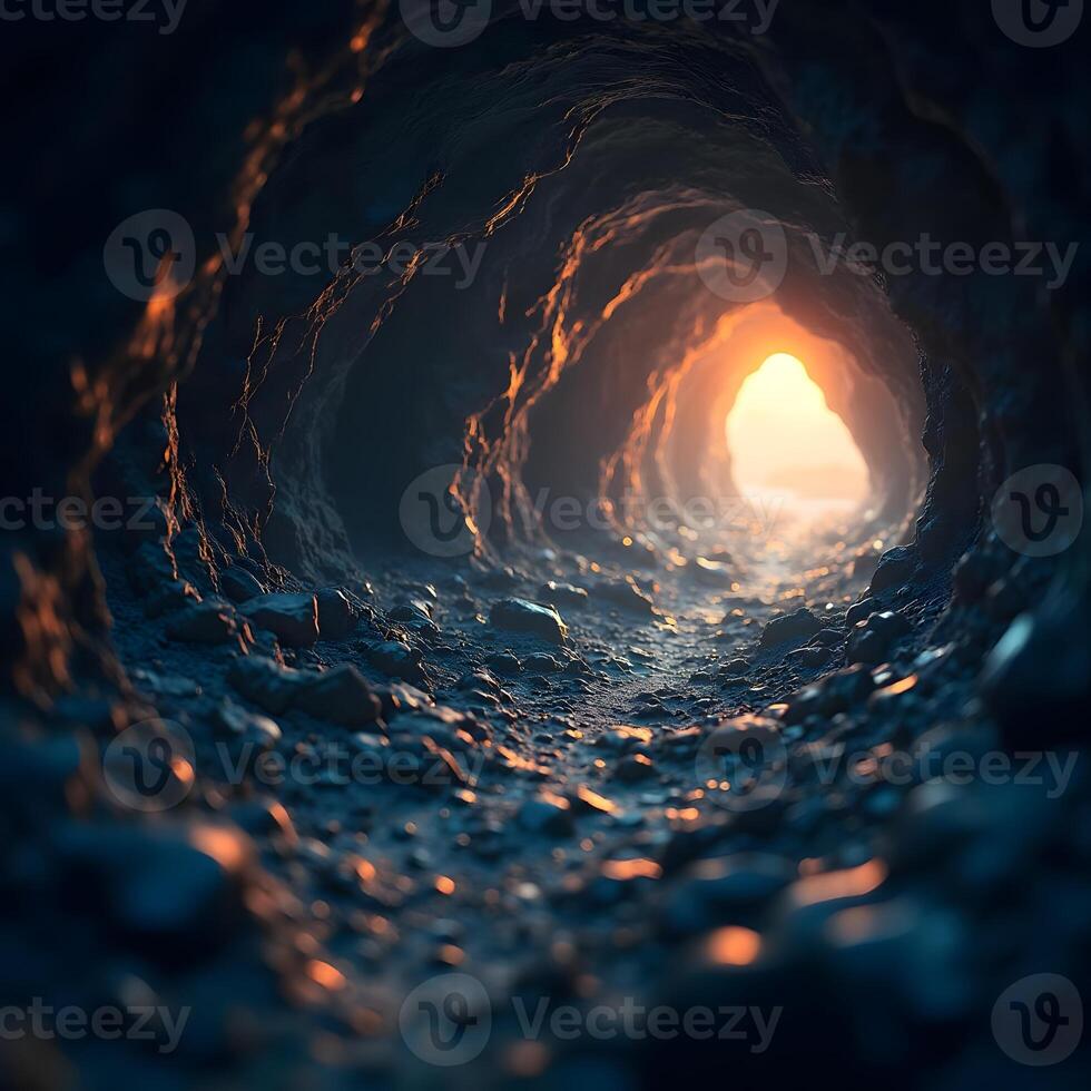 A tunnel with the sun shining through it photo
