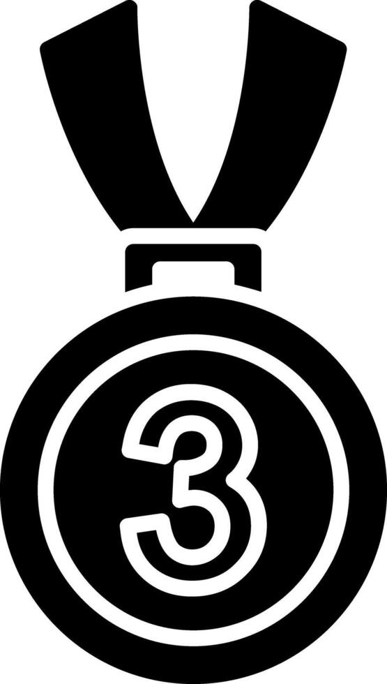 A black and white medal with the number three vector