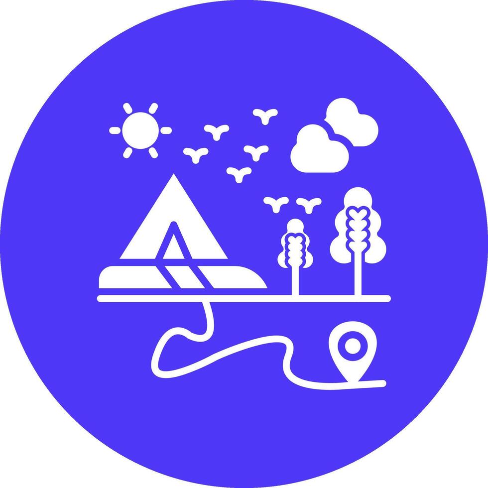A blue circle with a map and a tent vector
