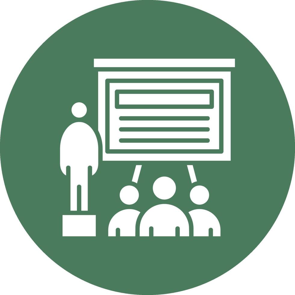 A white circle with a person standing in front of a presentation screen vector