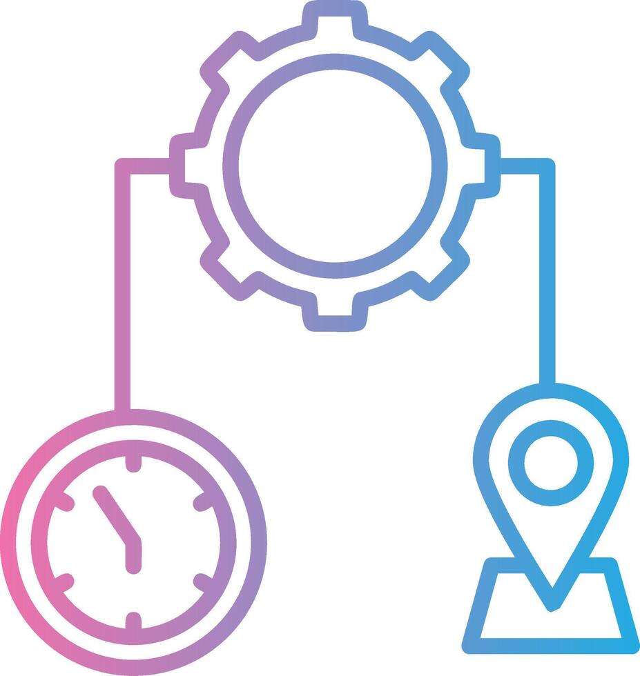 A clock and a gear are connected to a map vector