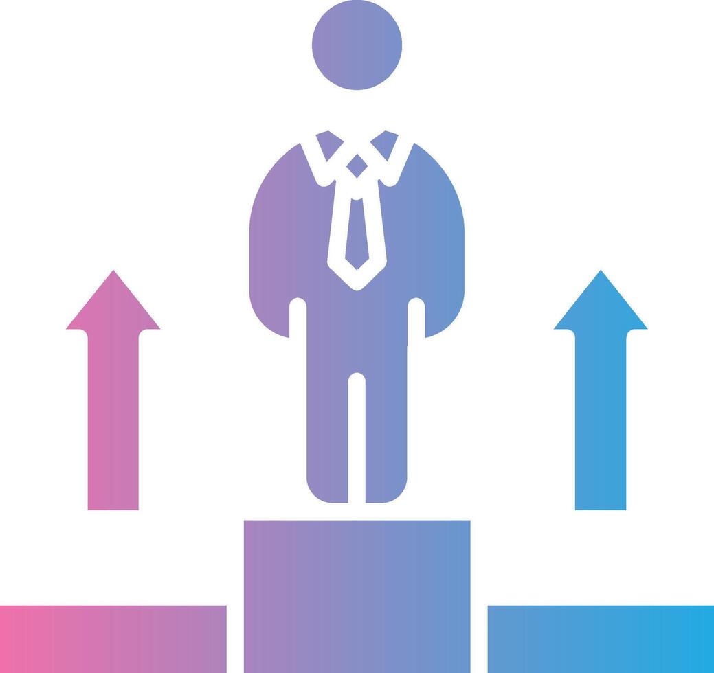 A man in a tie standing on a podium with arrows pointing up vector