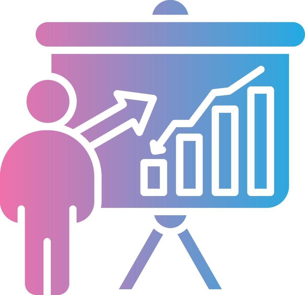 A person is standing in front of a presentation board with an arrow pointing up vector