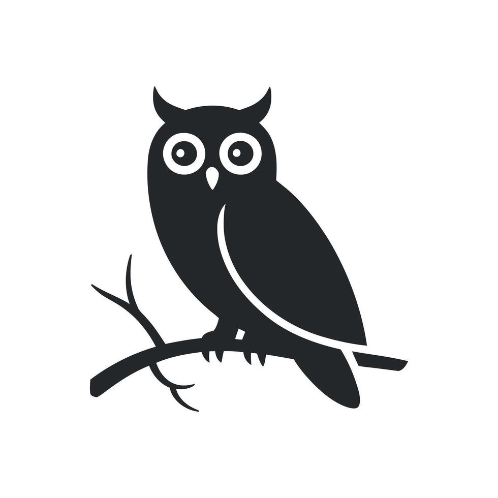 Simple Black Owl Silhouette Perched on a Branch Graphic Design Element vector