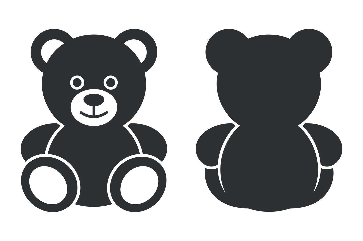 Simple Black Teddy Bear Icon Front and Back View Illustration on white vector
