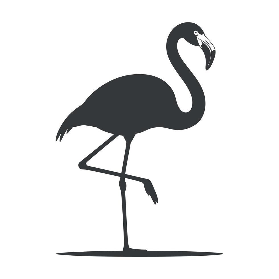Elegant Silhouette of a Flamingo Standing on One Leg Against a White Background vector