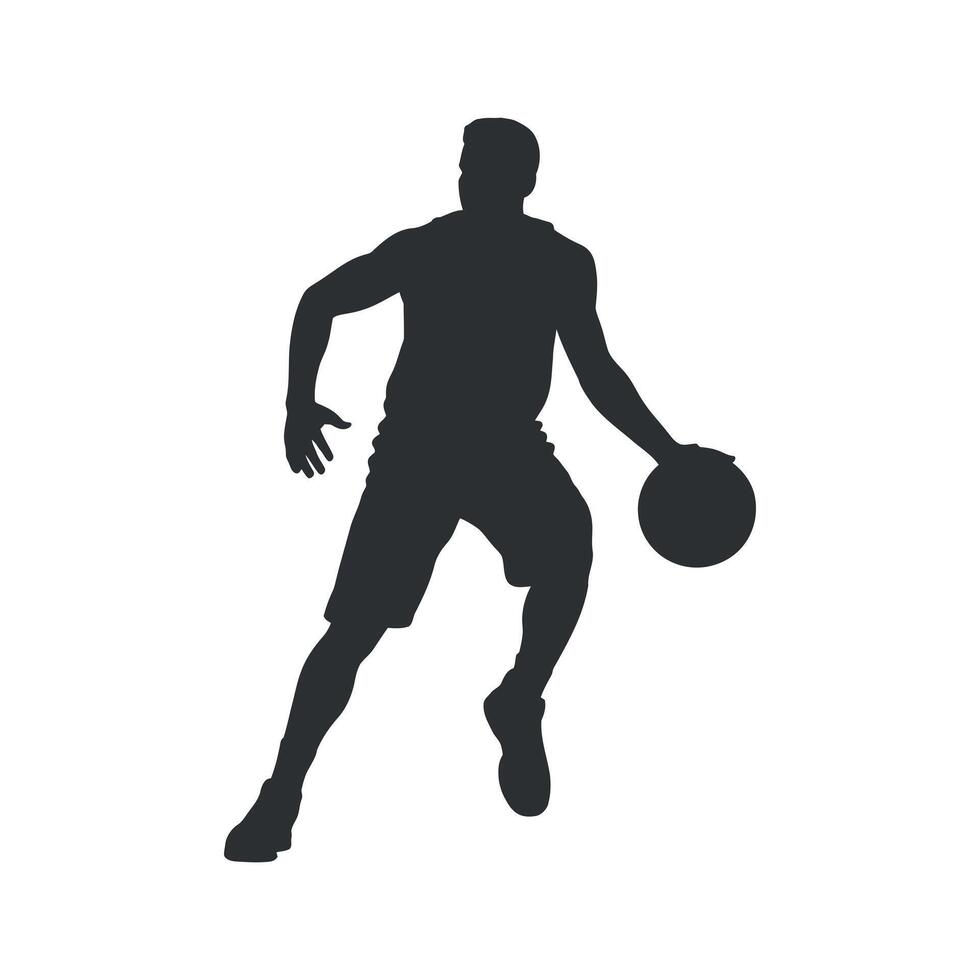 Silhouette of a Basketball Player Dribbling the Ball Dynamically vector