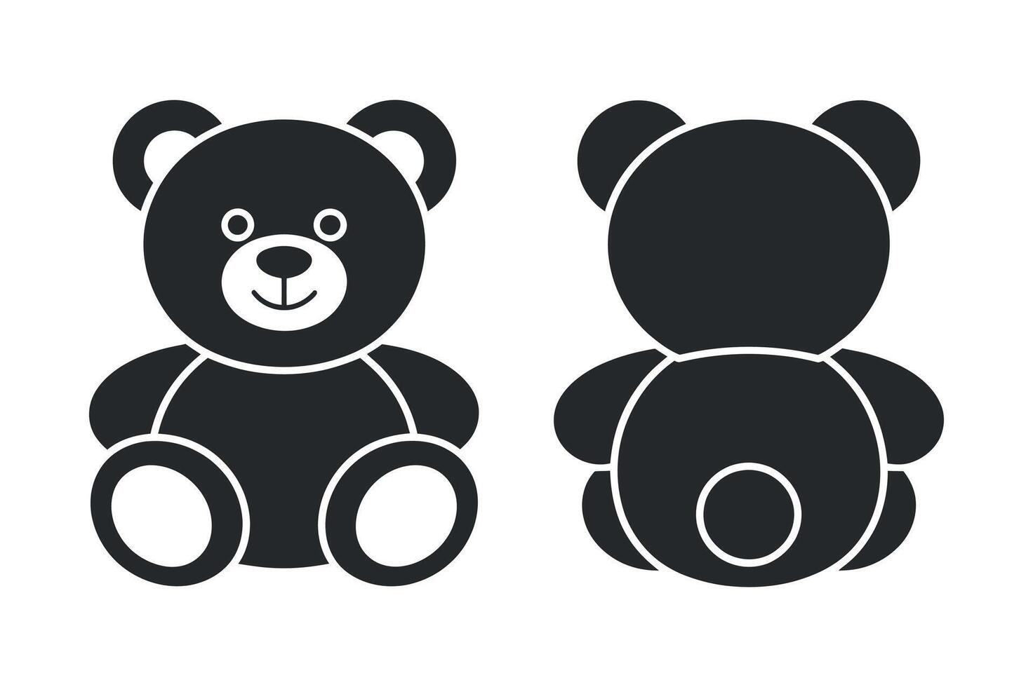 Simple Black Teddy Bear Icon Front and Back View Illustrations vector