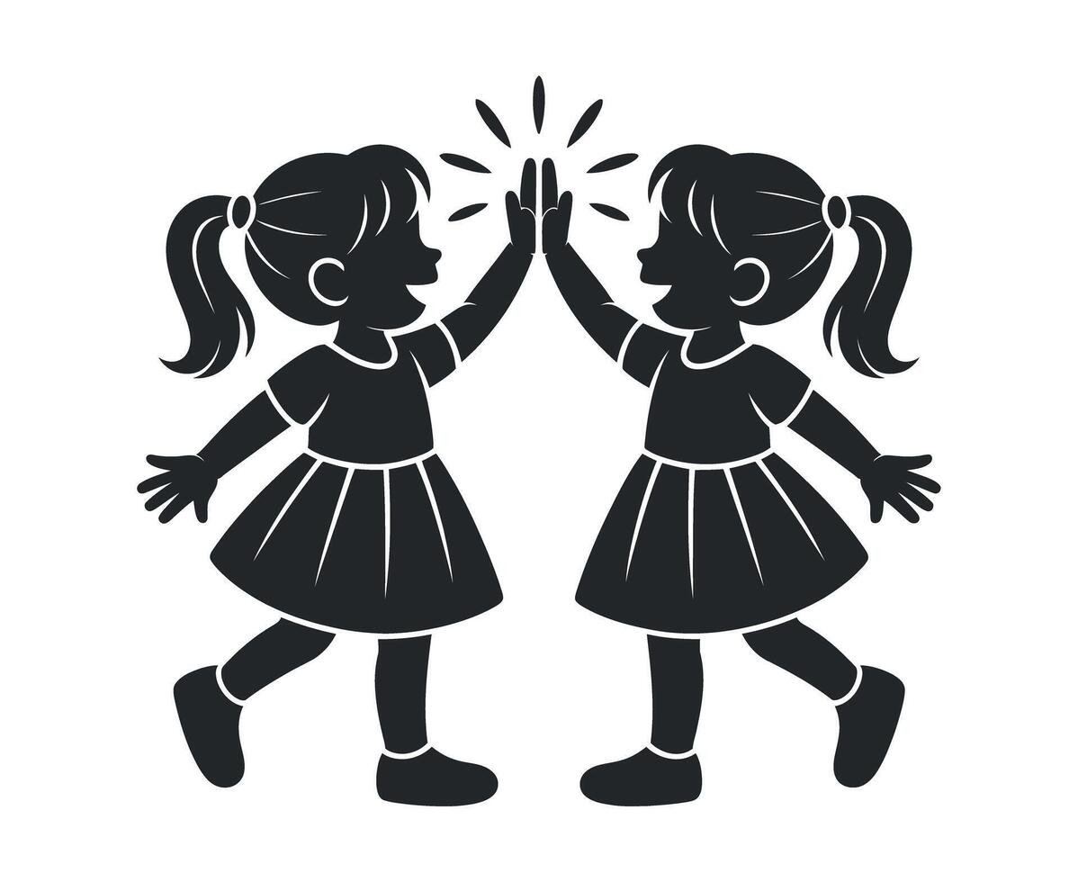 Two Happy Girls Giving High Five Cheerful Friendship Teamwork Success vector